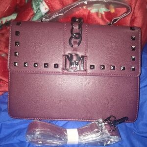 NWT! Badgley Mischka Wine Colored Crossbody Handbag Studs & Chain BM-4179 Purse